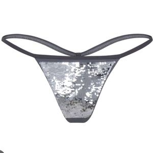 Sequin String Thong - Silver